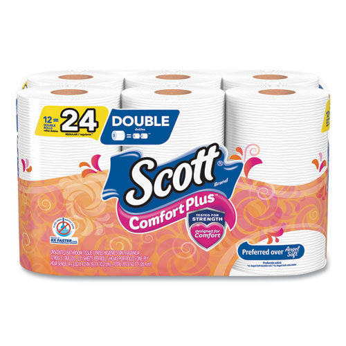 ComfortPlus Toilet Paper, Double Roll, Bath Tissue, Septic Safe, 1-Ply, White, 231 Sheets/Roll, 12 Rolls/Pack, 4 Packs/Carton-(KCC47618)