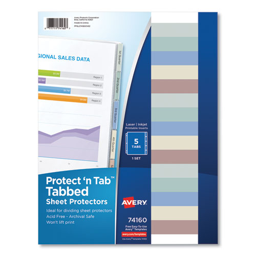 Protect n Tab Top-Load Clear Sheet Protectors w/Five Tabs, Letter-(AVE74160)