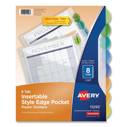 Insertable Style Edge Tab Plastic 1-Pocket Dividers, 8-Tab, 11.25 x 9.25, Translucent, 1 Set-(AVE11293)