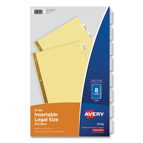 Insertable Standard Tab Dividers, 8-Tab, 14 x 8.5,, Buff, 1 Set-(AVE11116)