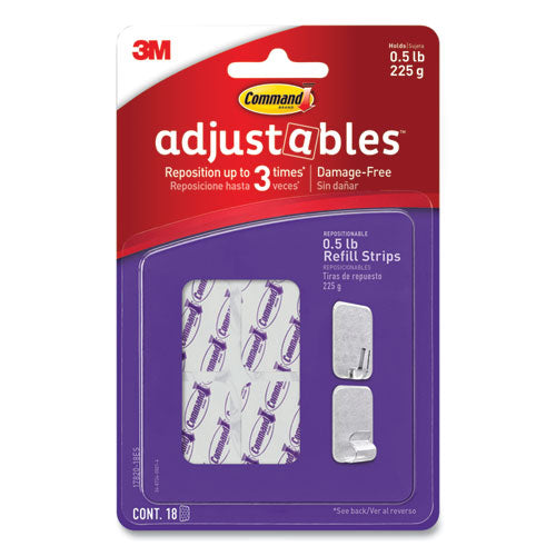 Adjustables Repositionable Mini Refill Strips, Holds up to 0.5 lb, 1.03 x 1.32, White, 18 Strips-(MMM1782018ES)