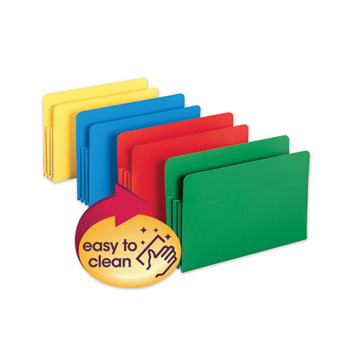 Poly Drop Front File Pockets, 3.5" Expansion, Legal Size, Assorted Colors, 4/Box-(SMD73550)