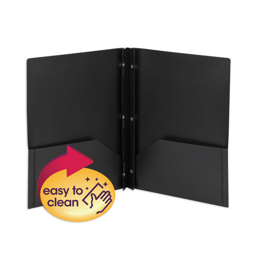 Poly Two-Pocket Folder with Fasteners, 180-Sheet Capacity, 11 x 8.5, Black, 25/Box-(SMD87725)