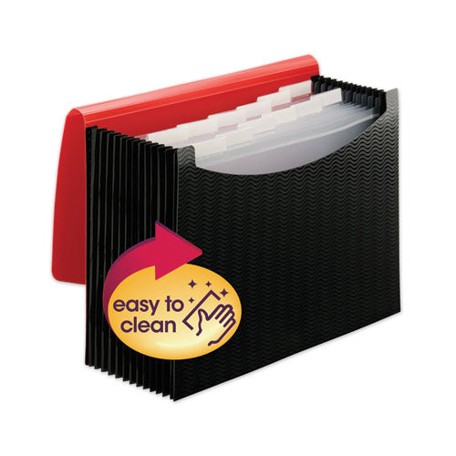 12-Pocket Poly Expanding File, 0.88" Expansion, 12 Sections, Cord/Hook Closure, 1/6-Cut Tabs, Letter Size, Black/Red-(SMD70866)