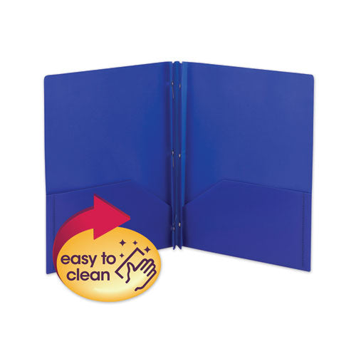 Poly Two-Pocket Folder with Fasteners, 180-Sheet Capacity, 11 x 8.5, Blue, 25/Box-(SMD87726)