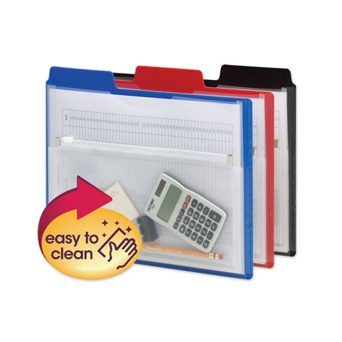 Poly Project Organizer with Zip Pouch, 2-Sections, 1/3-Cut Tab, Letter Size, Assorted Colors, 3/Pack-(SMD89614)