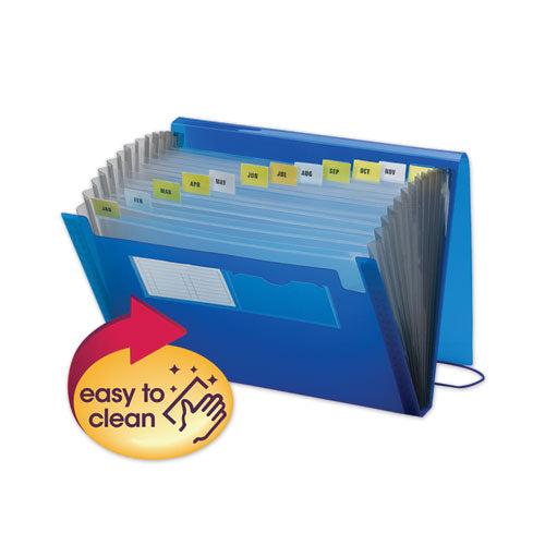 Expanding File With Color Tab Inserts, 9" Expansion, 12 Sections, Elastic Cord Closure, 1/12-Cut Tabs, Letter Size, Blue-(SMD70876)