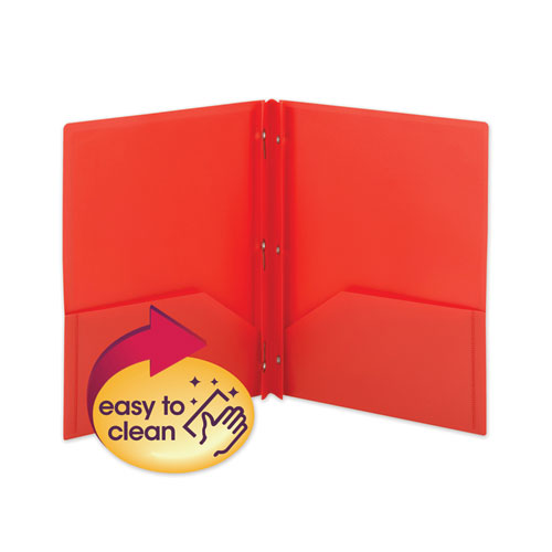 Poly Two-Pocket Folder with Fasteners, 180-Sheet Capacity, 11 x 8.5, Red, 25/Box-(SMD87727)