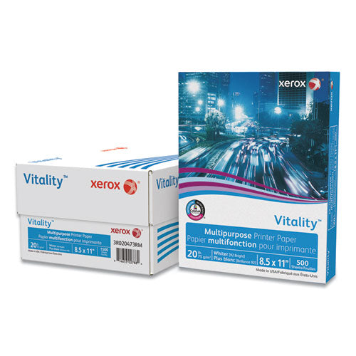 Vitality Multipurpose Print Paper, 92 Bright, 20 lb Bond Weight, 8.5 x 11, White, 500 Sheets/Ream, 3 Reams/Carton-(XER3R020473RM)