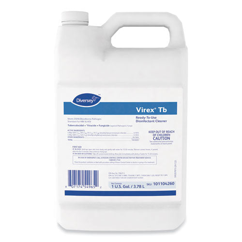 Virex TB Disinfectant Cleaner, Lemon Scent, Liquid, 1 gal Bottle, 4/Carton-(DVO101104260)