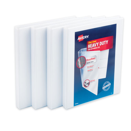 Heavy-Duty Non Stick View Binder with DuraHinge and Slant Rings, 3 Rings, 0.5" Capacity, 11 x 8.5, White, 4/Pack-(AVE79709)