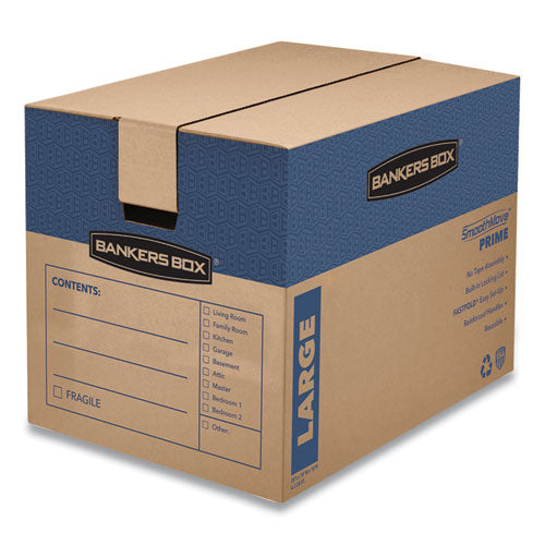 SmoothMove Prime Moving/Storage Boxes, Hinged Lid, Regular Slotted Container (RSC), 18" x 24" x 18", Brown/Blue, 6/Carton-(FEL0062901)