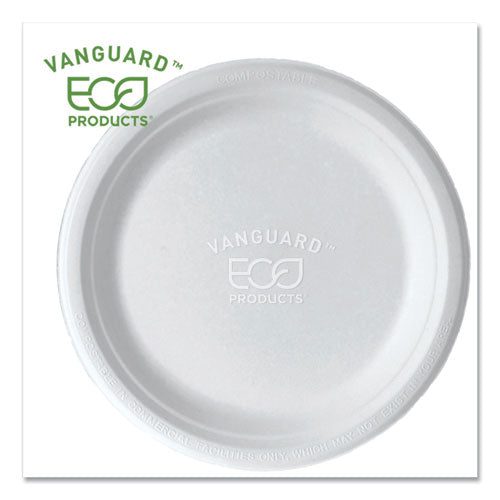 Vanguard Renewable and Compostable Sugarcane Plates, 9" dia, White, 500/Carton-(ECOEPP013NFA)