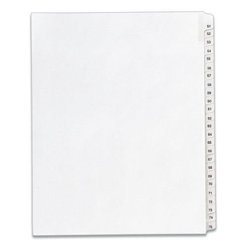 Preprinted Legal Exhibit Side Tab Index Dividers, Allstate Style, 25-Tab, 51 to 75, 11 x 8.5, White, 1 Set, (1703)-(AVE01703)