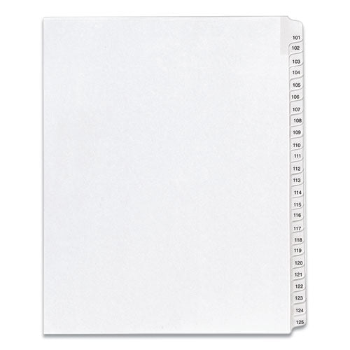 Preprinted Legal Exhibit Side Tab Index Dividers, Allstate Style, 25-Tab, 101 to 125, 11 x 8.5, White, 1 Set, (1705)-(AVE01705)