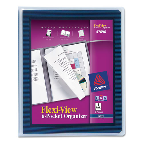 Flexi-View Six-Pocket Polypropylene Organizer, 150-Sheet Capacity, 11 x 8.5, Translucent/Navy-(AVE47696)