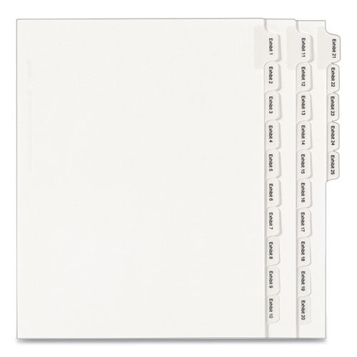 Preprinted Legal Exhibit Side Tab Index Dividers, Allstate Style, 25-Tab, Exhibit 1 to Exhibit 25, 11 x 8.5, White, 1 Set-(AVE82106)