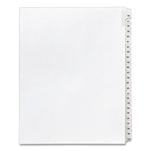 Preprinted Legal Exhibit Side Tab Index Dividers, Allstate Style, 25-Tab, 76 to 100, 11 x 8.5, White, 1 Set, (1704)-(AVE01704)