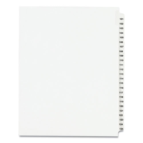 Preprinted Legal Exhibit Side Tab Index Dividers, Avery Style, 25-Tab, 101 to 125, 11 x 8.5, White, 1 Set, (1334)-(AVE01334)