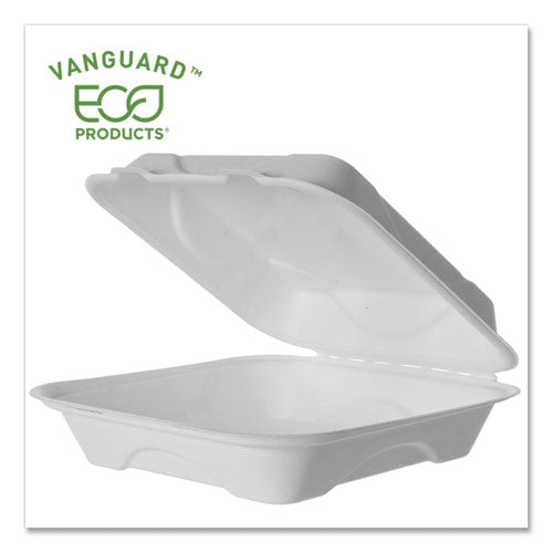 Vanguard Renewable and Compostable Sugarcane Clamshells, 1-Compartment, 9 x 9 x 3, White, 200/Carton-(ECOEPHC91NFA)