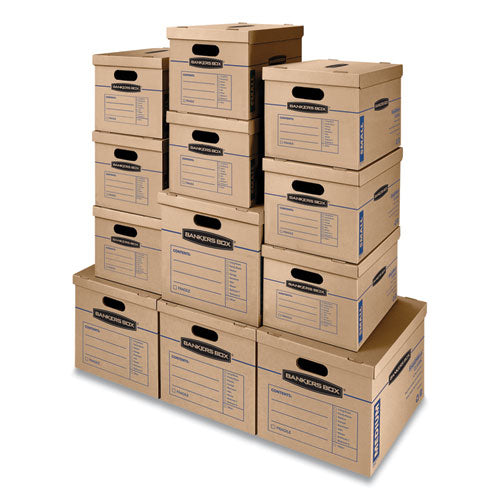 SmoothMove Classic Moving/Storage Box Kit, Half Slotted Container (HSC), Assorted Sizes: (8) Small, (4) Med, Brown/Blue,12/CT-(FEL7716401)