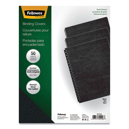 Expressions Classic Grain Texture Presentation Covers for Binding Systems, Black, 11.25 x 8.75, Unpunched, 200/Pack-(FEL52138)