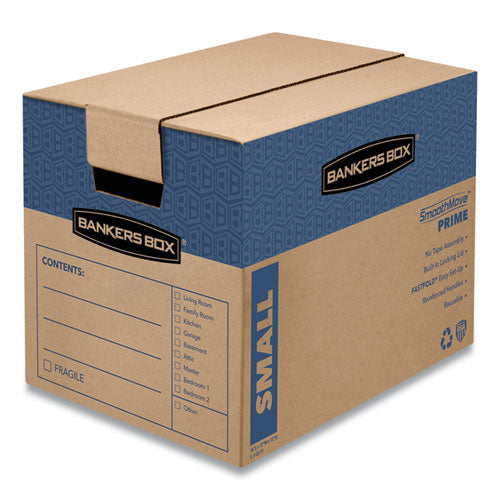 SmoothMove Prime Moving/Storage Boxes, Hinged Lid, Regular Slotted Container, Small, 12" x 16" x 12", Brown/Blue, 10/Carton-(FEL0062701)