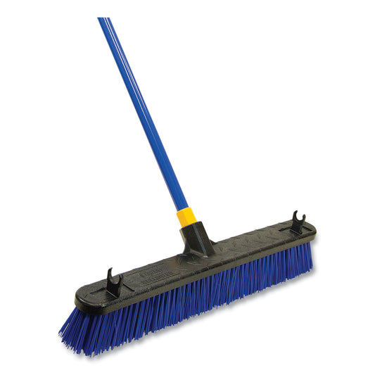 Bulldozer Rough Surface Pushbroom, 24 x 60, PET/Powder Coated Steel Handle, Blue/Black-(QCK599)