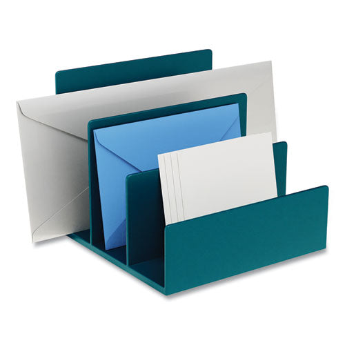 Plastic Incline Mail Sorter, 3 Sections, Letter Size Files, 6.3 x 6.3 x 5.5, Teal-(TUD24380391)