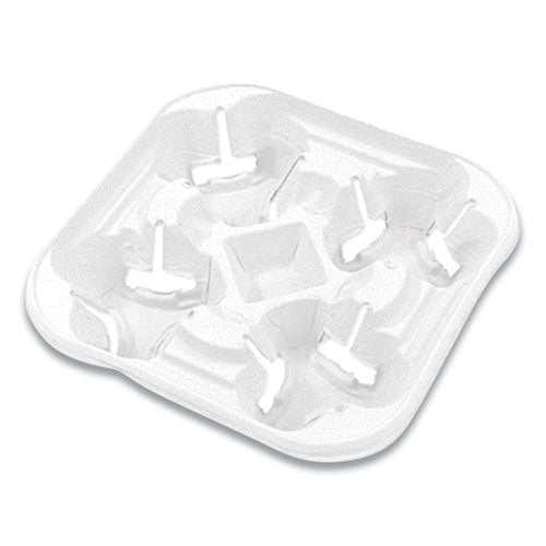 StrongHolder Molded Fiber Cup Tray, 8 oz to 22 oz, Four Cups, White, 300/Carton-(HUH21077)