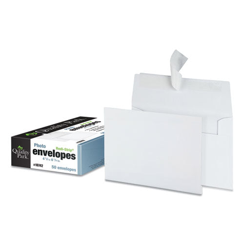 Greeting Card/Invitation Envelope, A-4, Square Flap, Redi-Strip Adhesive Closure, 4.5 x 6.25, White, 50/Box-(QUA10742)