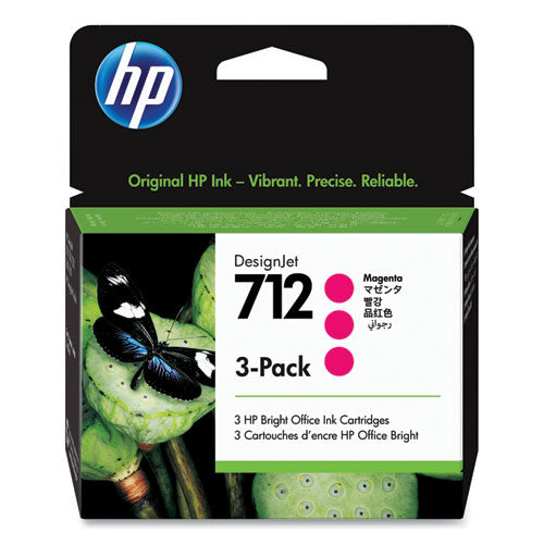 HP 712, (3ED78A) 3-Pack Magenta Original Ink Cartridges-(HEW3ED78A)