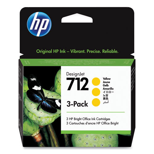 HP 712, (3ED79A) 3-Pack Yellow Original Ink Cartridges-(HEW3ED79A)