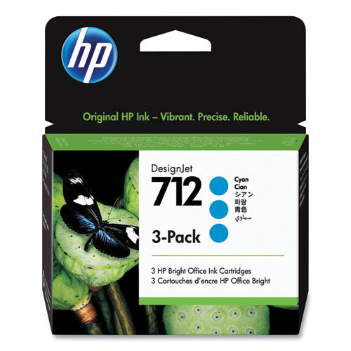 HP 712, (3ED77A) 3-Pack Cyan Original Ink Cartridge-(HEW3ED77A)