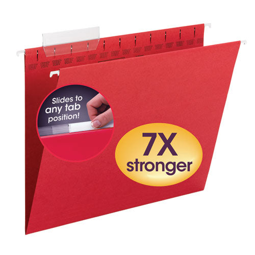 TUFF Hanging Folders with Easy Slide Tab, Letter Size, 1/3-Cut Tabs, Red, 18/Box-(SMD64043)