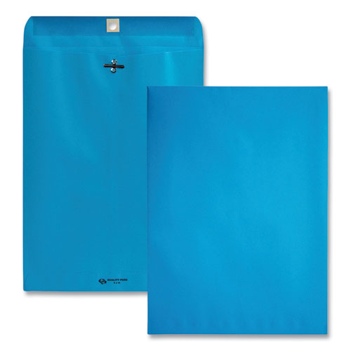 Clasp Envelope, 28 lb Bond Weight Kraft, #90, Square Flap, Clasp/Gummed Closure, 9 x 12, Blue, 10/Pack-(QUA38737)