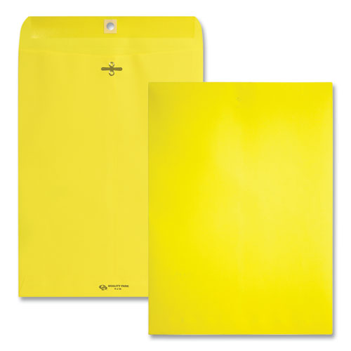 Clasp Envelope, 28 lb Bond Weight Paper, #90, Square Flap, Clasp/Gummed Closure, 9 x 12, Yellow, 10/Pack-(QUA38736)