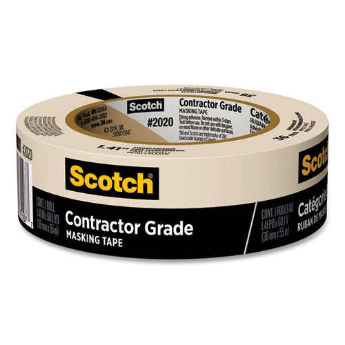 Contractor Grade Masking Tape, 3" Core, 1.41" x 60 yds, Tan-(MMM202036AP)