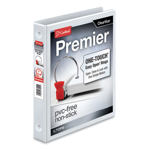 Premier Easy Open ClearVue Locking Round Ring Binder, 3 Rings, 1" Capacity, 11 x 8.5, White-(CRD11100)