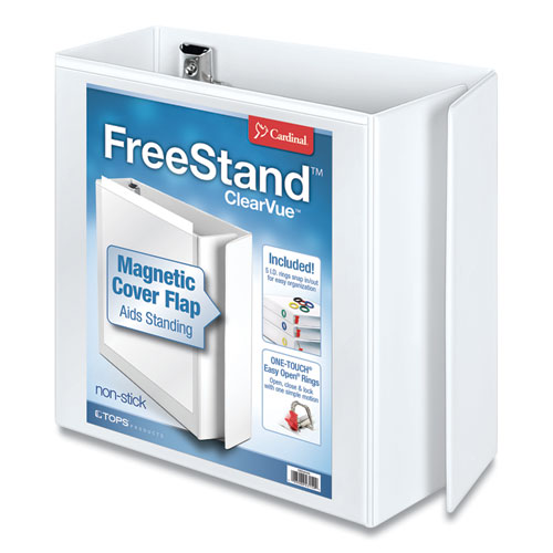 FreeStand Easy Open Locking Slant-D Ring Binder, 3 Rings, 5" Capacity, 11 x 8.5, White-(CRD43150)