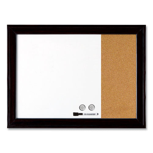 Home Decor Magnetic Combo Dry Erase Board with Cork Board on Side, 23 x 17, White/Natural Surface, Black Wood Frame-(QRT79283)