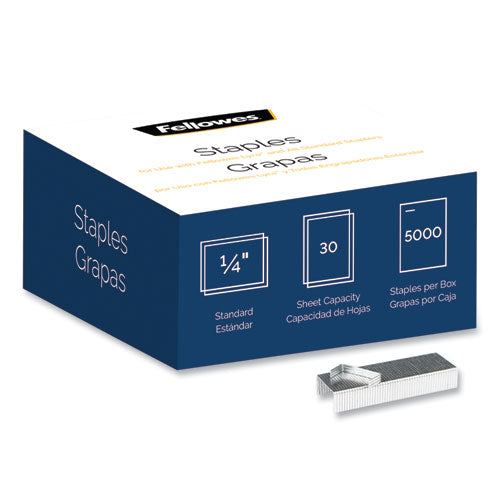 Standard 0.25" Full Strip Staples, 0.25" Leg, 0.5" Crown, Steel, 5,000/Pack-(FEL5009501)