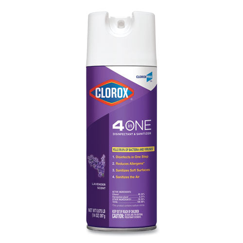 4 in One Disinfectant and Sanitizer, Lavender, 14 oz Aerosol Spray, 12/Carton-(CLO32512)