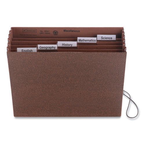 Six-Pocket Subject File with Insertable Tabs, 5.25" Expansion, 6 Sections, Elastic Cord, 1/5-Cut Tabs, Letter Size, Redrope-(SMD70540)