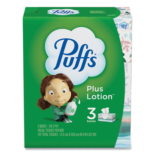 Plus Lotion Facial Tissue, 2-Ply, White, 124/Box, 3 Box/Pack, 8 Packs/Carton-(PGC39363)