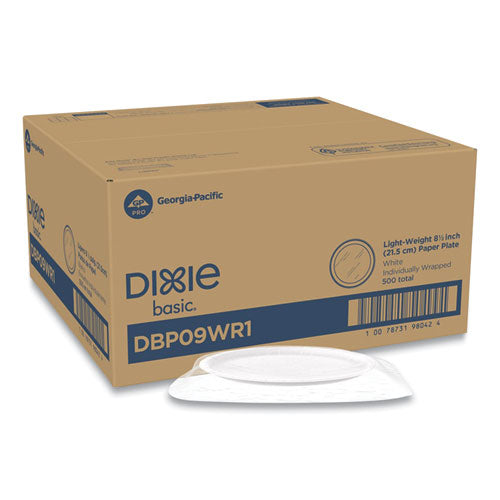 White Paper Plates, 8.5" dia, Individually Wrapped, White, 500/Carton-(DXEDBP09WR1)