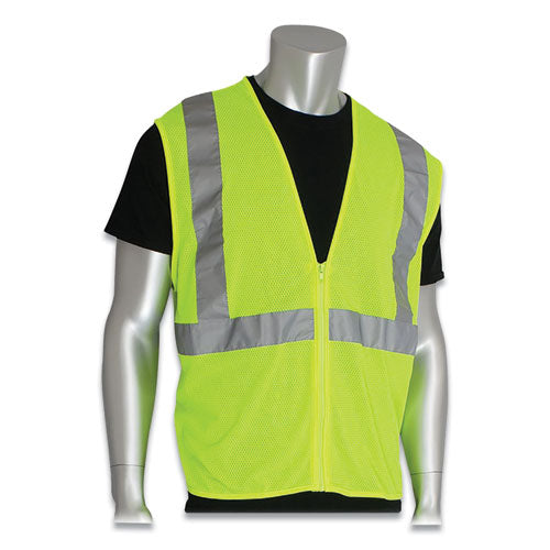 Zipper Safety Vest, Large, Hi-Viz Lime Yellow-(PID302MVGZLYL)