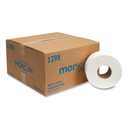 Jumbo Bath Tissue, Septic Safe, 2-Ply, White, 3.3" x 500 ft, 12/Carton-(MOR129X)