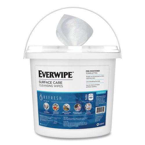 Cleaning and Deodorizing Wipes, 1-Ply, 8 x 6, Lemon, White, 900/Dispenser Bucket, 2 Buckets/Carton-(LEY111002B)