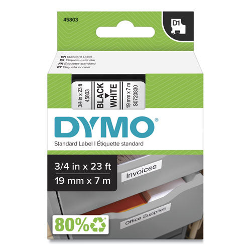 D1 High-Performance Polyester Removable Label Tape, 0.75" x 23 ft, Black on White-(DYM45803)